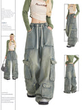 christmas outfit Tineit Women Y2k Cargo Jeans Baggy Harajuku 90s Aesthetic Pockets Denim Trousers Vintage Jean Pants Japanese 2000s Style Trashy Clothes