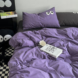 Tineit Ins Style Nordic Bedding Set No Filling Duvet Cover Pillowcase with Cute Eye Embroidered Solid Color Single Queen Size Bed Linen