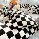 Tineit Checkerboard Bedding Set No Comforter Quilt Duvet Cover Pillowcase Flat Sheet Single Queen Size Polyester Bedclothes