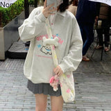 Tineit 2025 Ropa Mujer Japanese Sweatshirts for Women Letter Dog Embroidery Cute Y2k Tos  Casual Fashion Oversized Hoodies Preppy Style