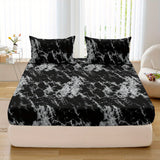 Tineit 3pcs Fitted Sheet Set, Soft Comfortable Breathable Marble Print Bedding Set, For Bedroom, Guest Room Fitted Sheet + 2*Pillow