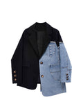 christmas outfit Tineit Women Vintage Fashion Blazer Denim Patchwork Jackets 2025 Autumn Winter Irregular Coat Women Long Sleeve Loose Korean Outerwear