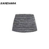 Tineit Korean Commuting Outfit Two-piece Set Spring Semi Open Neck Knitted Sweater High Waisted Sequined Skirt Female Clothing