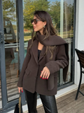 Tineit Chic Women's Burgundy Scarf Collar Woolen Suit Jacket 2025 Elegant Flap Pockets Single Breasted Coat Female New Office Outerwear