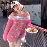 Tineit Retro Harajuku Style Loose Sloping Shoulder Sweet Hoodie American Sweet Cool Niche Top Age Reducing Slimming Versatile