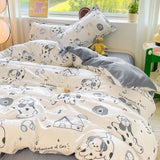 Tineit Cute Dog Bedding Set New Design Girls Ins Duvet Cover with Zipper No Filler Flat Sheet Pillowcase Queen Size Bed Linens