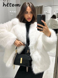 Tineit Street Women's White Faux Fur Coat Loose Lapel Long Sleeve Female Furry Jacket 2024 Autumn Winter Lady Luxury Plush Overcoat New