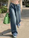 Tineit Faded Denim Baggy Boyfriend Jeans