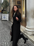 Tineit Elegant Long Blazer Coats Women One Button Black Loose Long Sleeve Shoulder Pads Thicken Suit Jacket Female 2025 Spring Chic Top