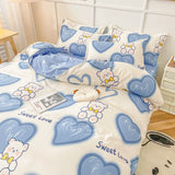 Tineit Cute Bear Bedding Set Girls Boys Kids Single Double Size Flat Sheet Duvet Cover Pillowcase Bed Linens White Blue Home Textile