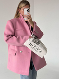 Tineit Woolen Thicken Warm Blazer Coat Women Double Breasted Notched Loose 2025 Winter Jacket Female Pink Winter Casual Outwear Tops