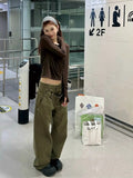 christmas outfit Tineit Women's Army Green Y2k Jeans Harajuku Denim Trousers Vintage Japanese 2000s Style Baggy Oversize Jean Pants Trashy Clothes 2025