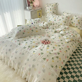 Tineit Ins Princess Bedding Set No Filler Floral Korean Ruffles Duvet Cover Pillowcase Bedskirt Single Queen Size Home Decor Bedspread