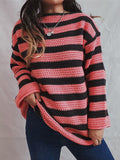 thanksgiving outfit Tineit Casual Knitted Striped Sweaters Women Vintage Loose Long Sleeve Pullover Sweater Female Autumn Thick Soft Versatile Knitwear