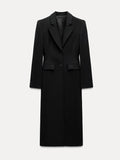 Tineit Elegant Long Blazer Coat Women Single Breasted Black Loose Long Sleeve Shoulder Pads Thicken Suit Jacket Female 2025 Spring Tops