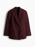 Tineit 2024 Chic Burgundy Red Double Breasted Suit Jacket Women Elegant Lapel Long Sleeve Flap Pockets Blazer Coat Lady Commute Outwear