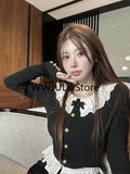 Tineit 2025 Autumn Vintage Black 2 Piece Set Skirt Casual Sweater Tops + Sexy Bodycon Mini Skirt Korean Fashion Knitted Suit Woman Slim