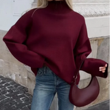 Tineit Burgundy Red Casual Loose Turtleneck Pullover Women's Long Sleeve Sweater Female Autumn Winter Classic Knitwear Sweaters Women