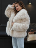 Tineit Fashion Faux Fur Coat Women Turn-down Collar Luxury Single Breasted Fluffy Loose Short Fur Jacket 2025 Winter Street Outwear