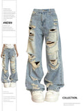 christmas outfit Tineit Women's Blue Y2k Ripped Jeans Harajuku Oversize Denim Trousers Vintage Punk Baggy Jean Pants Japanese 2000s Style Trashy Clothes