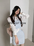 Tineit Japanese Fashion Suit Skirt Woman Sweet Crop Tops Slim Bodycon Mini Skirt Knitted Sweater 3 Piece Set Office Lady 2025 Autumn