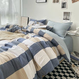 Tineit Bed Linen Washed Cotton Striped Grid Minimalist Bedding Sheet Set Comforter Sets Queen Duvet Cover Double For Boys And Girls