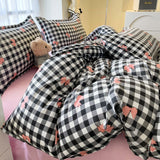 Tineit Fashion Bedding Set Hot Checkerboard Boys Girls Single Double Queen Size Flat Sheet Quilt Duvet Cover Pillowcase Bed Linens