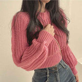 thanksgiving outfit Tineit Zoki Autumn Knit Short Sweaters Fashion Sexy Hollow Out Long Sleeve O Neck Solid Pullover Loose Korean All Match Crop Jumper New