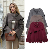 Tineit Elegant Women Loose Cape Solid Long Sleeve Coats New Fashion Female With Scarf Warm Jackets Autumn Winter Lady Commuting Coats