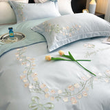 Tineit New High-End Simple and Light Luxury Skin-Friendly Cotton Four-Piece Set Simple Embroidery Bedding Lily