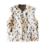 Tineit Leopard Faux Fur Autumn Winter Jacket Women Coat Short Plush Stand Collar Panelled Jacket Female Warm Stylish Outerwears Lady