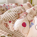 Tineit Ins Bear Duvet Cover Set Fashion No Filler Single Full Size Girls Boys Flat Sheet Pillowcase Bedspread Cute Kawaii Home Textile