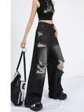 christmas outfit Tineit Women's Y2k Baggy Ripped Jeans Japanese 2000s Style Black Gothic Denim Trousers Harajuku Vintage Jean Pants Emo Trashy Clothes