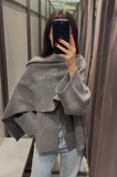 Tineit 2024 Fashion Grey Scarf Collar Jacket For Women Autumn Elegant Loose Long Sleeve Short Coat New Female Classic Casual Streetwear