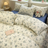 Tineit Ins Bedding Set Cream Green Floral Twin Queen Size Duvet Cover Flat Sheet Pillowcase No Filler Girl Boy Gift Home Bed Linens