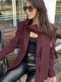 Tineit Scarf Collar Woolen Blazer Coat Women Elegant Single Breasted Loose Long Sleeve Thicken Jacket 2025 Winter Commuting Outwear