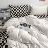 Tineit Checkerboard Bedding Sets Solid Color Fashion Single Double Queen Size Duvet Cover Flat Sheet Pillowcases Hotel Home Bed Linen