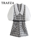 cold weather outfits Tineit 2024 Spring Summer Casual Women Playsuits Fashion Vintage Plaid High Waist Sashes Slim Streetwear Ladies Playsuits