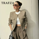 cold weather outfits Tineit 2024 Spring Casual Women Short Jackets Fashion Streetwear Solid Pockets O Neck Single Breasted Elegant Chic Short Jackets