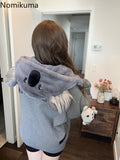 Tineit Bear Hooded Sweatshirts Jackets for Women 2025 Autumn Winter Clothing Korean Fashion Cute Y2k Tops Casual Zipper Hoodies Coats