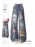 christmas outfit Tineit Women's Baggy Blue Graphic Print Jeans Vintage Y2k 90s Aesthetic Denim Trousers 2000s Harajuku Wide Cowboy Pants Trashy Clothes