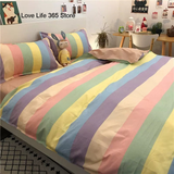 Tineit Ins Pink Cute Duck Cartoon Fruit Printed Bedding Set Soft Queen King Size Flat Bed Sheet Quilt Cover Pillowcase Kawaii