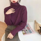 thanksgiving outfit Tineit Zoki Autumn Warm Turtle Neck Sweater Women Fashion Korean Solid Knitted Basic Pullovers Loose O Neck Long Sleeve Female Jumper