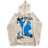 Tineit 2024 Fall Fashion Star Girl Graphic Zip Up Hoodie