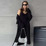 thanksgiving outfit Tineit Casual Knitted Sling Dresses Cardigan Set Women Loose Solid V-neck Knitwear Long Open Sweater Woman's Sets Autumn Chic Oufits