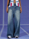 Tineit 2024 New Denim Plain Straight Pants Jeans