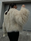 Tineit Chic Fluffy Faux Fur Women's Warm Cropped Coat Elegant Long Sleeve Thick Thermal Furry Jacket 2024 New Winter Fashion Streetwear