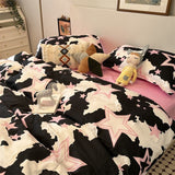 Tineit Cute Bear Bedding Set Cartoon Floral And Animal Duvet Cover Blue Flat Sheet Soft Polyester Kawaii Queen Full Size Bed Linen