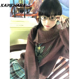 Tineit Sweet Japanese College Style Retro Irregular Lapel Jumpers Long Sleeve Pullovers Loose Fun Design Lazy Knit Y2k Sweater