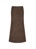 Tineit Vintage Brown Back Slit Low Waist Leather Maxi Skirt